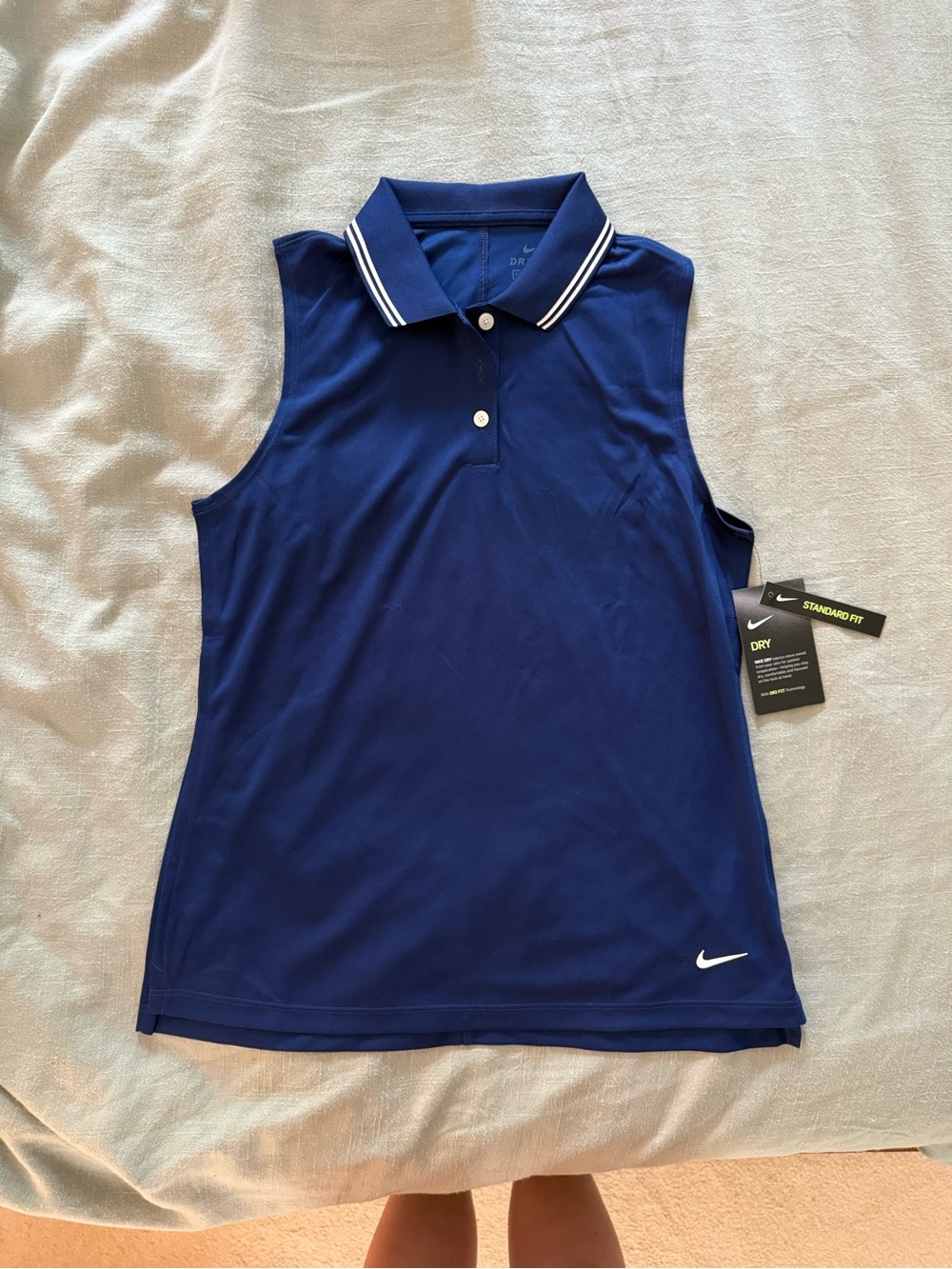 Nike Women’s Royal Blue Sleeveless Polo Tank with White Trim